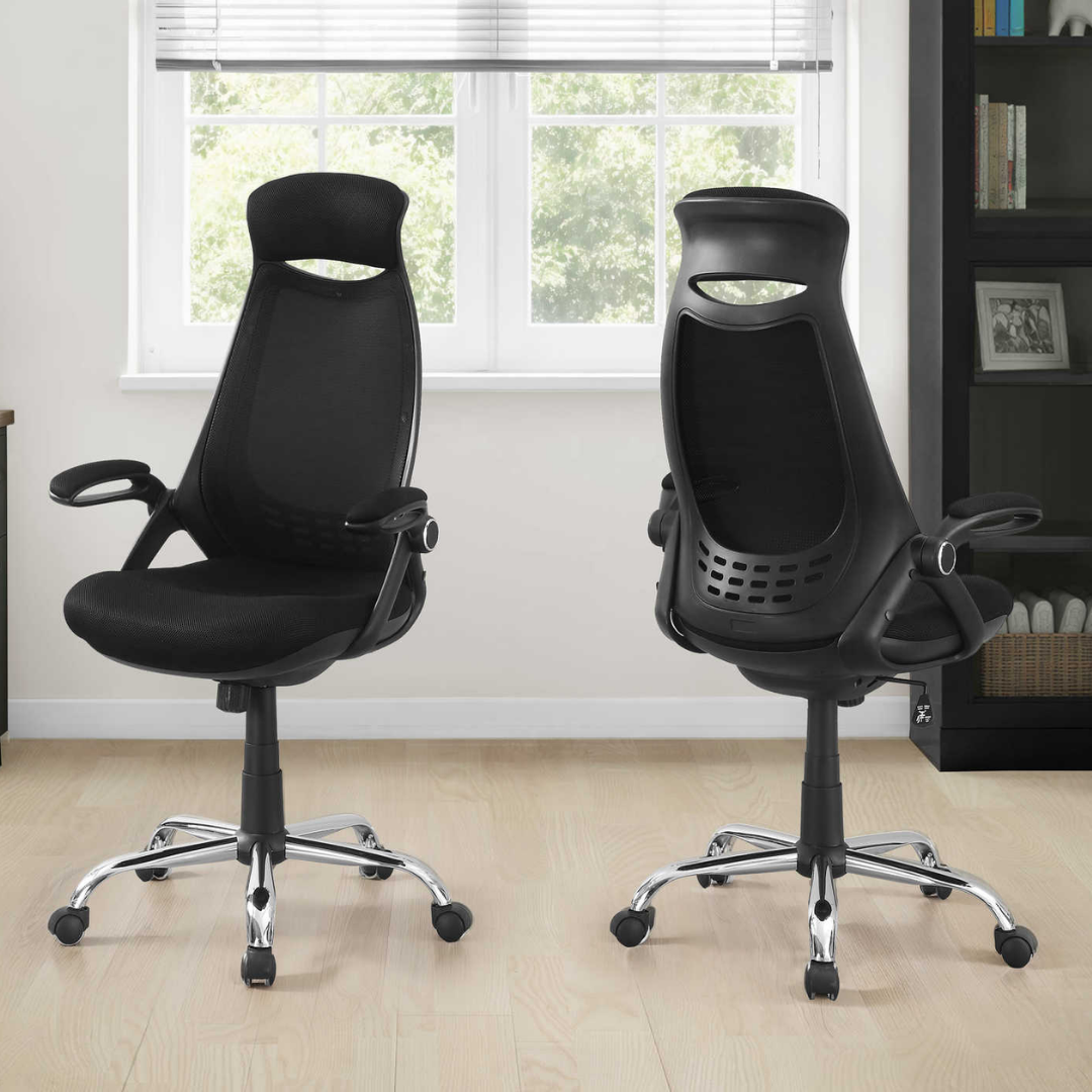 Chaise de bureau ergonomique haut dossier Aeroventis noire chrome en maille avec appuie-tête