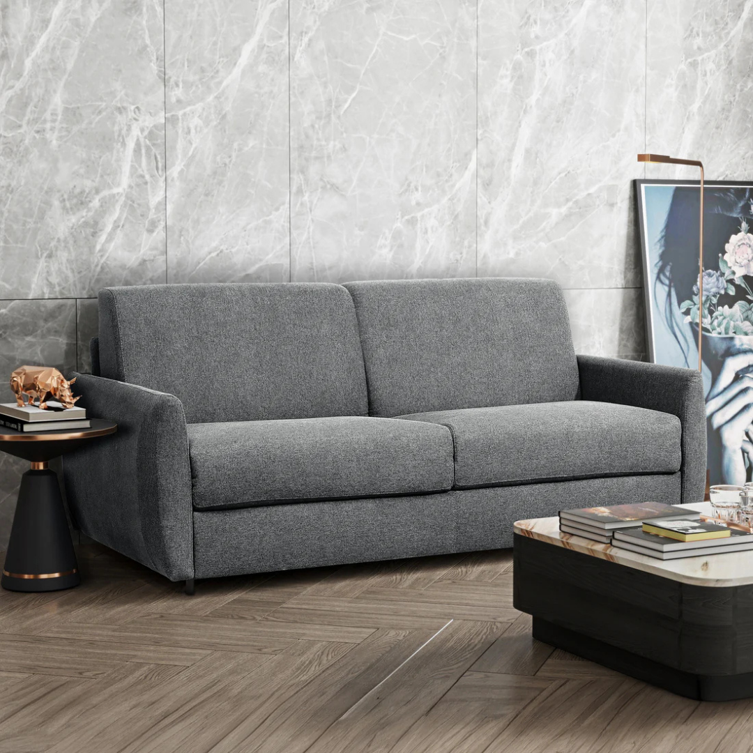 Sofa-lit Navira gris foncé avec matelas mousse mémoire 5 po