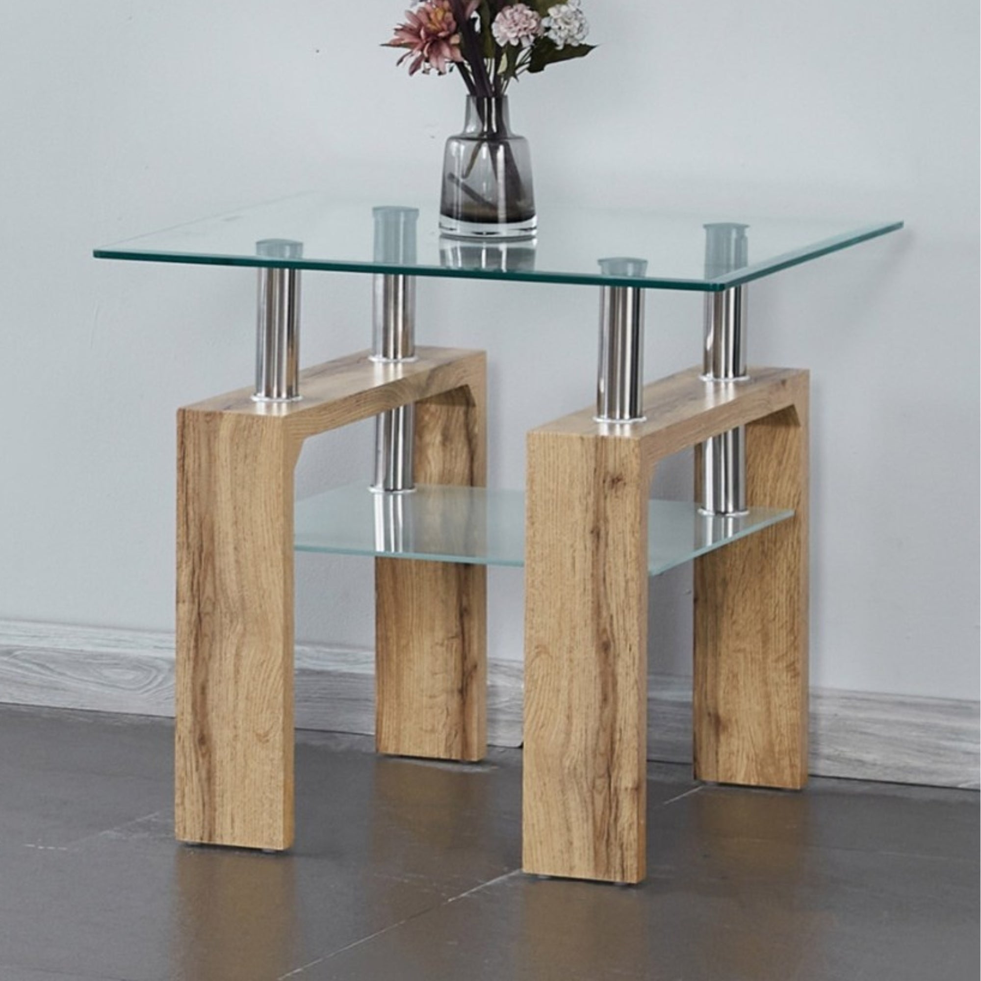 Lystevo ensemble table a cafe 3 pieces bois clair verre - 2