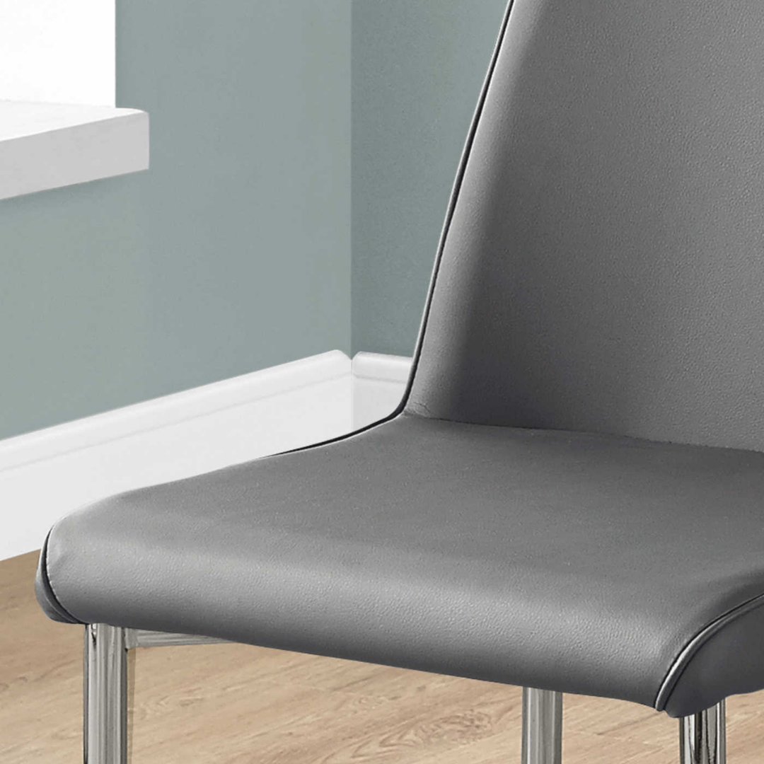 Aeria – Set of 2 – Leather-Look Dining Chair – Grey / Chrome