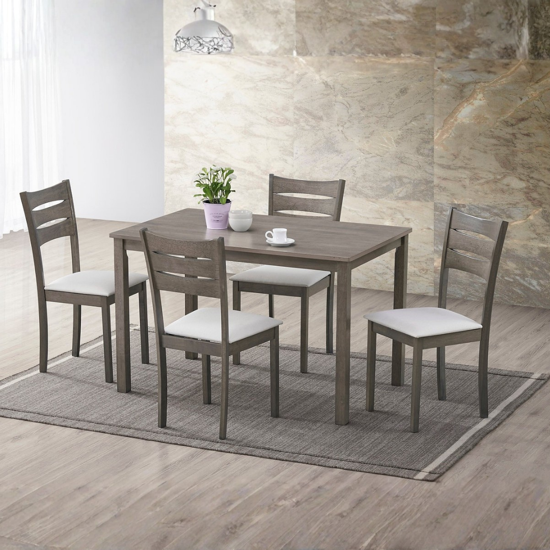Core – Dining Set – Antique Grey Wood / Crème Fabric