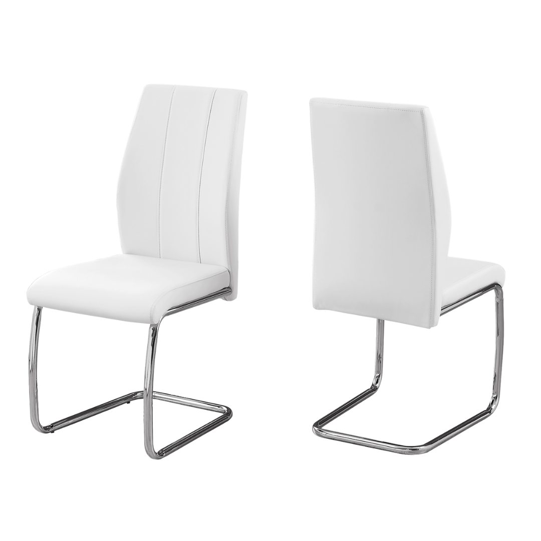 Cantelia – Lot de 2 – Chaises de salle à manger cantilever aspect cuir – Blanc / Chrome