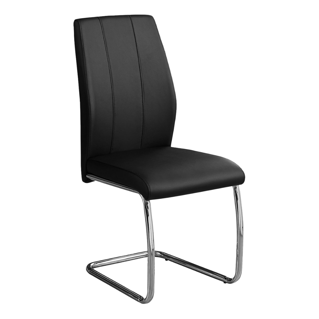 Cantelia – Set of 2 – Cantilever Leather-Look Dining Chair – Black / Chrome