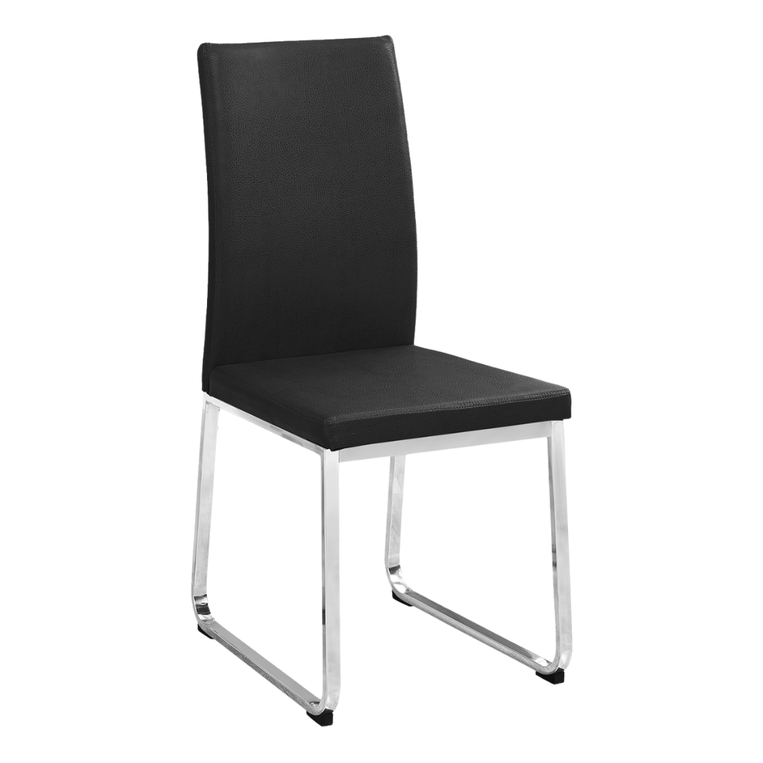 Slidora – Set of 2 – Leather-Look Sled Dining Chair – Black / Chrome Base
