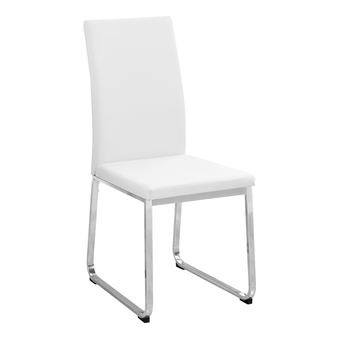 Slidora – Set of 2 – Leather-Look Sled Dining Chair – White / Chrome Base