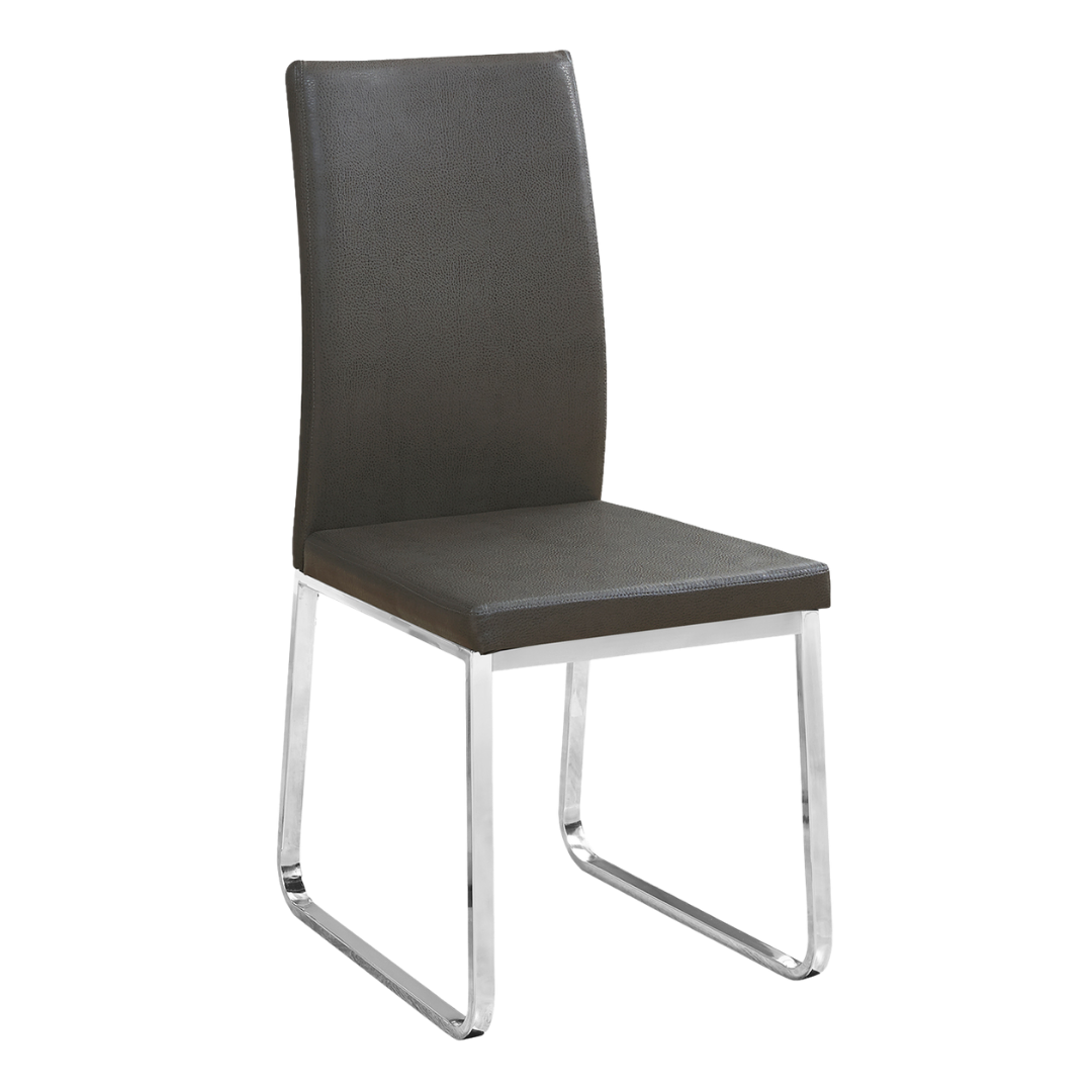 Slidora – Set of 2 – Leather-Look Sled Dining Chair – Grey / Chrome Base