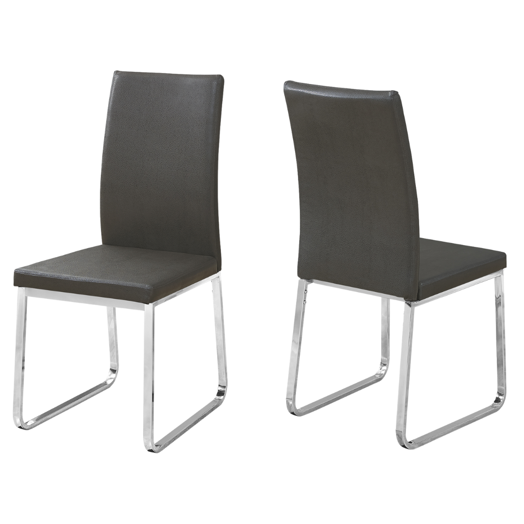 Slidora – Lot de 2 – Chaises de salle à manger traîneau aspect cuir – Gris / Piètement chromé