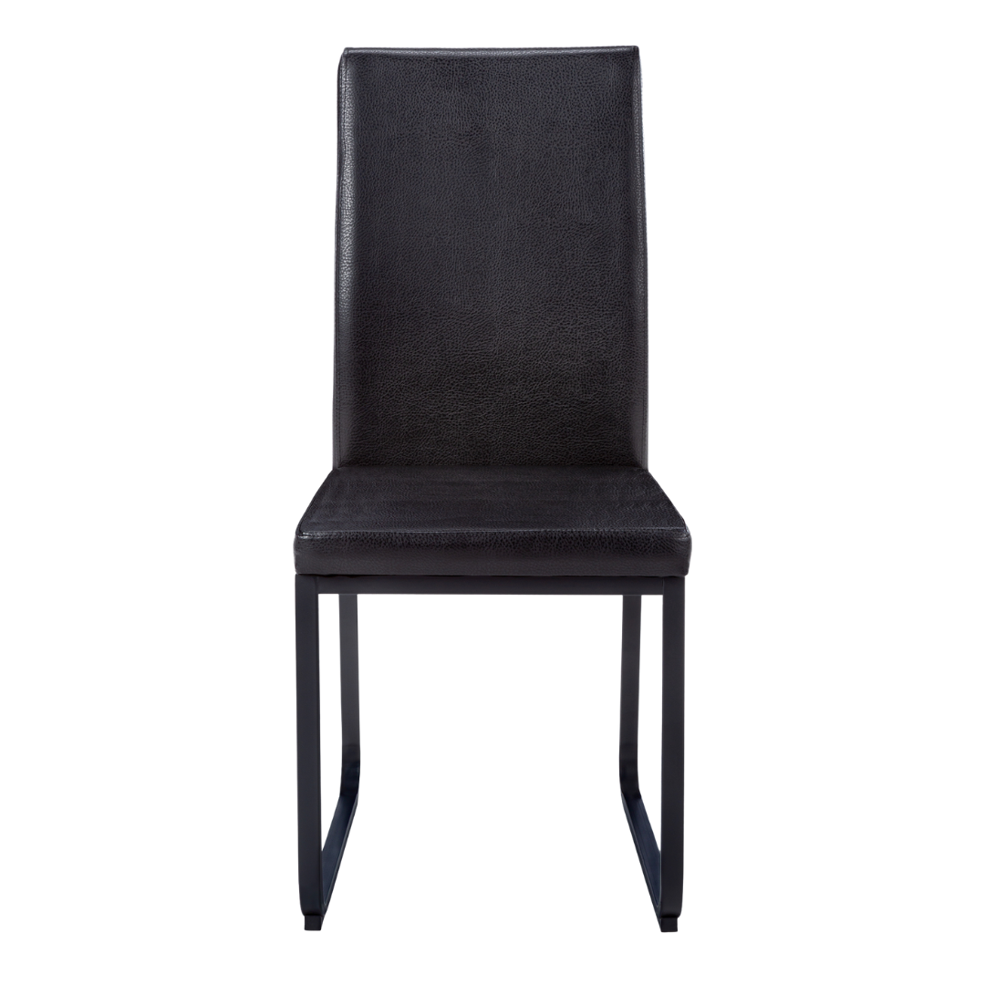 Slidora – Set of 2 – Leather-Look Sled Dining Chair – Black / Black Base
