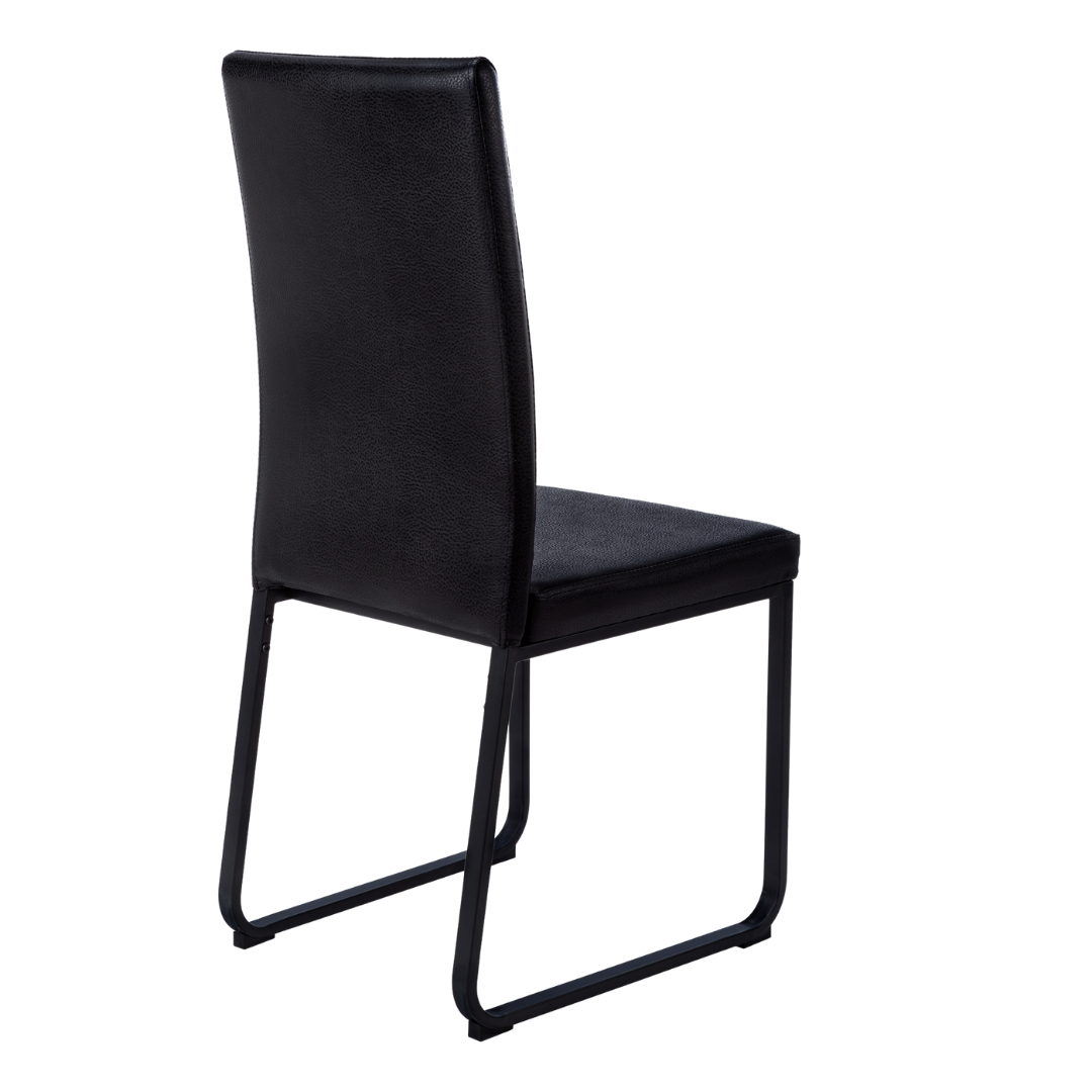 Slidora – Set of 2 – Leather-Look Sled Dining Chair – Black / Black Base
