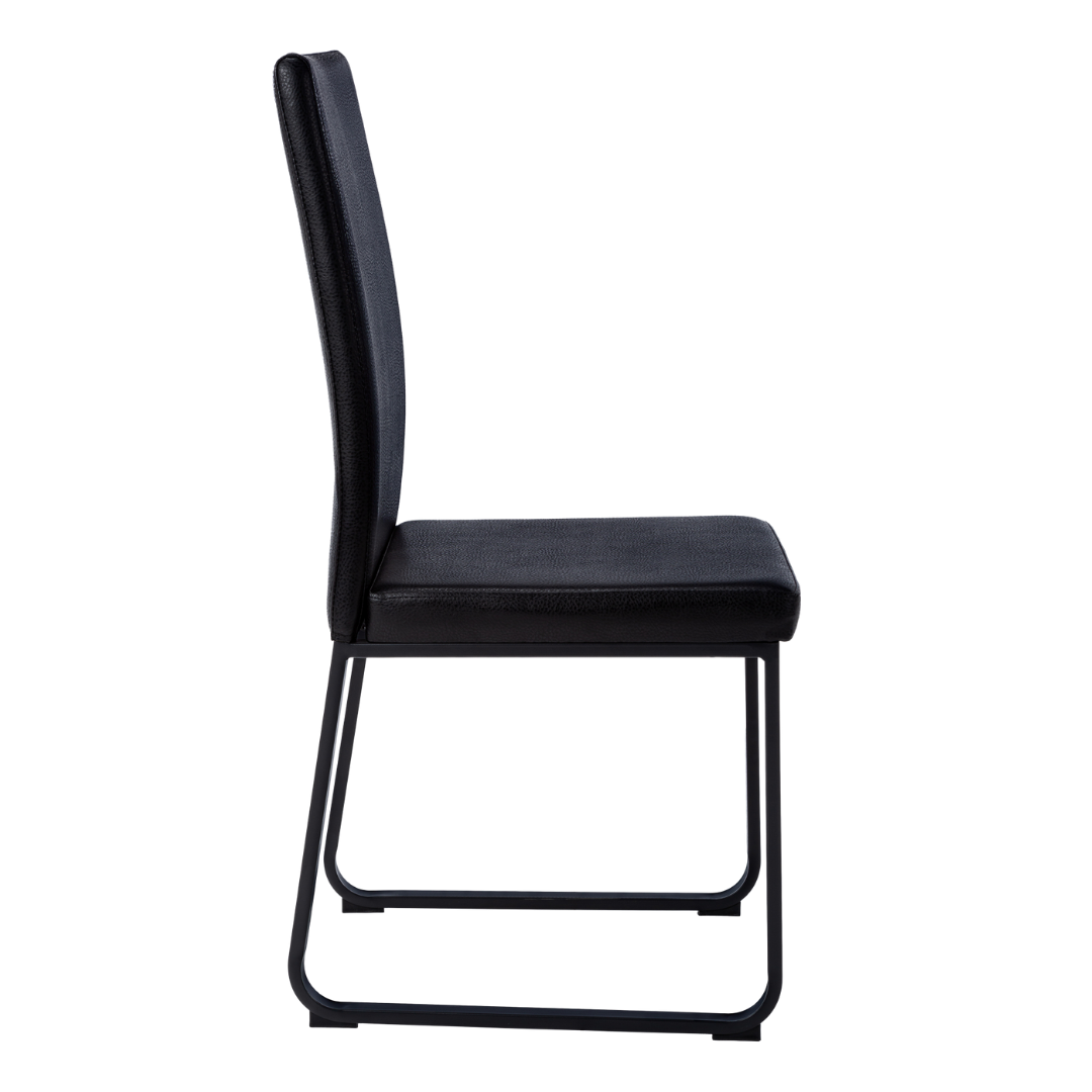 Slidora – Set of 2 – Leather-Look Sled Dining Chair – Black / Black Base