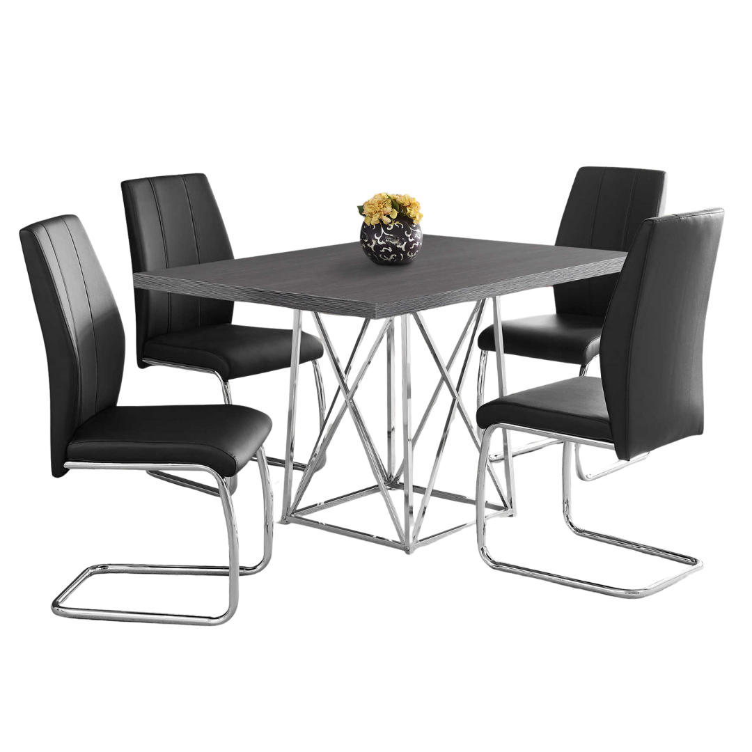 Homia – Ensemble de salle à manger – Aspect bois gris / Aspect cuir noir