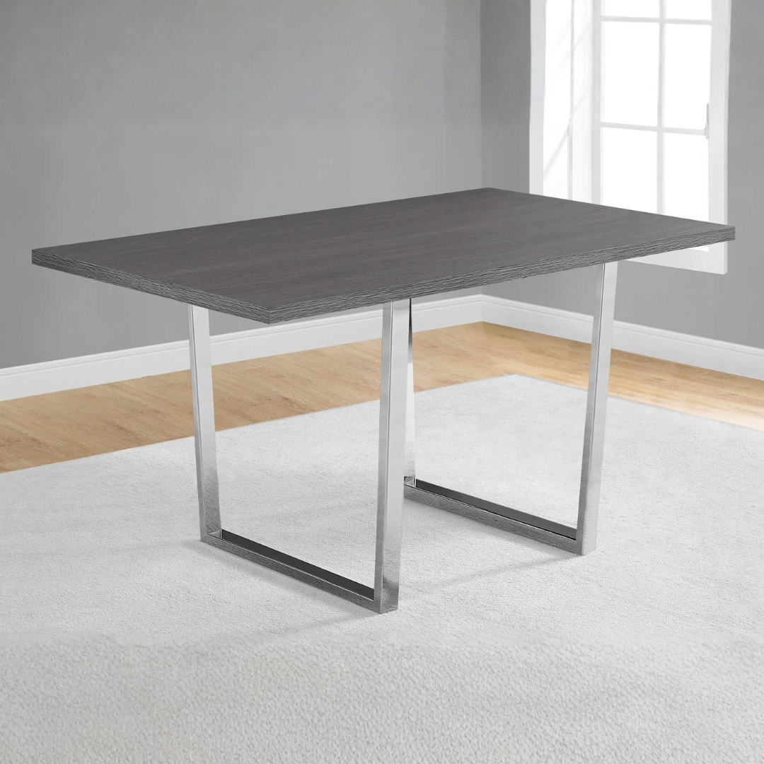 Homia – Ensemble de salle à manger – Aspect bois gris / Aspect cuir blanc