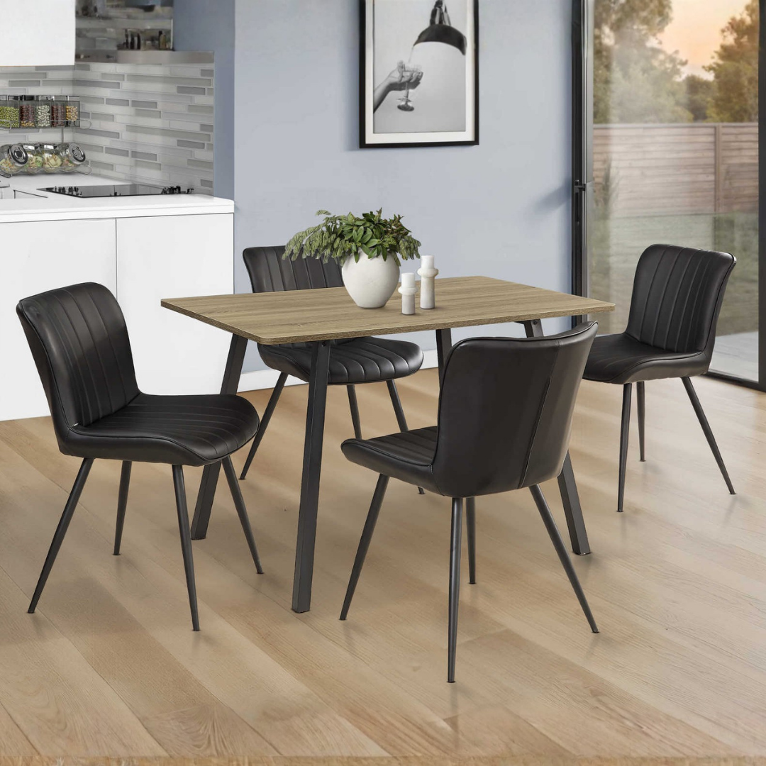 Vela – Dining Set – Dark Taupe / Black Leather Look