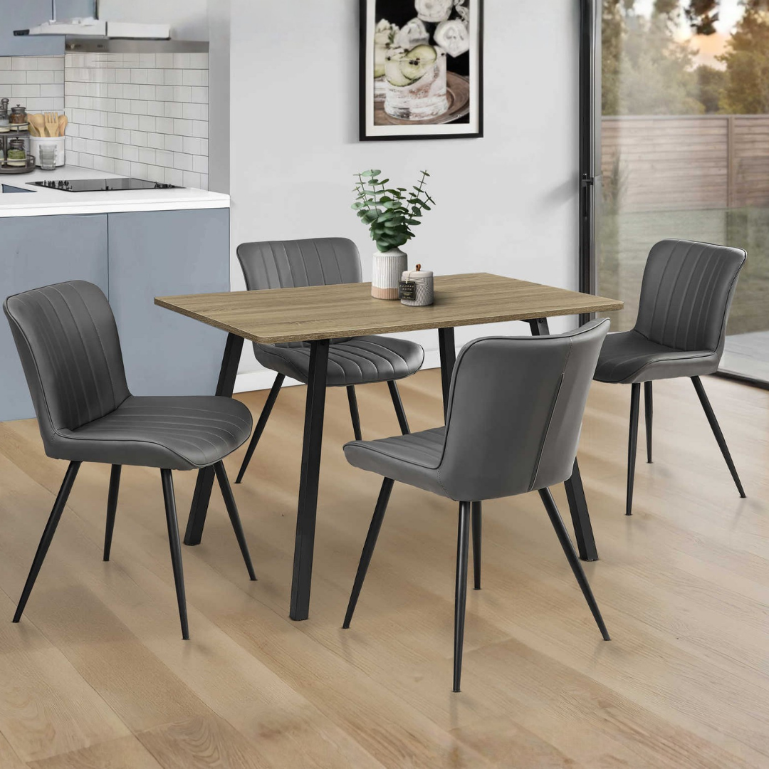 Vela – Dining Set – Grey / Grey Leather Look