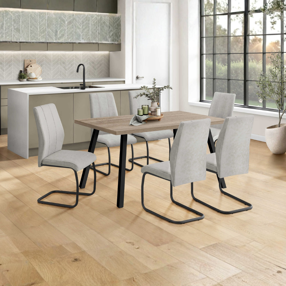Plano – Dining Set – Dark Taupe / Grey Fabric