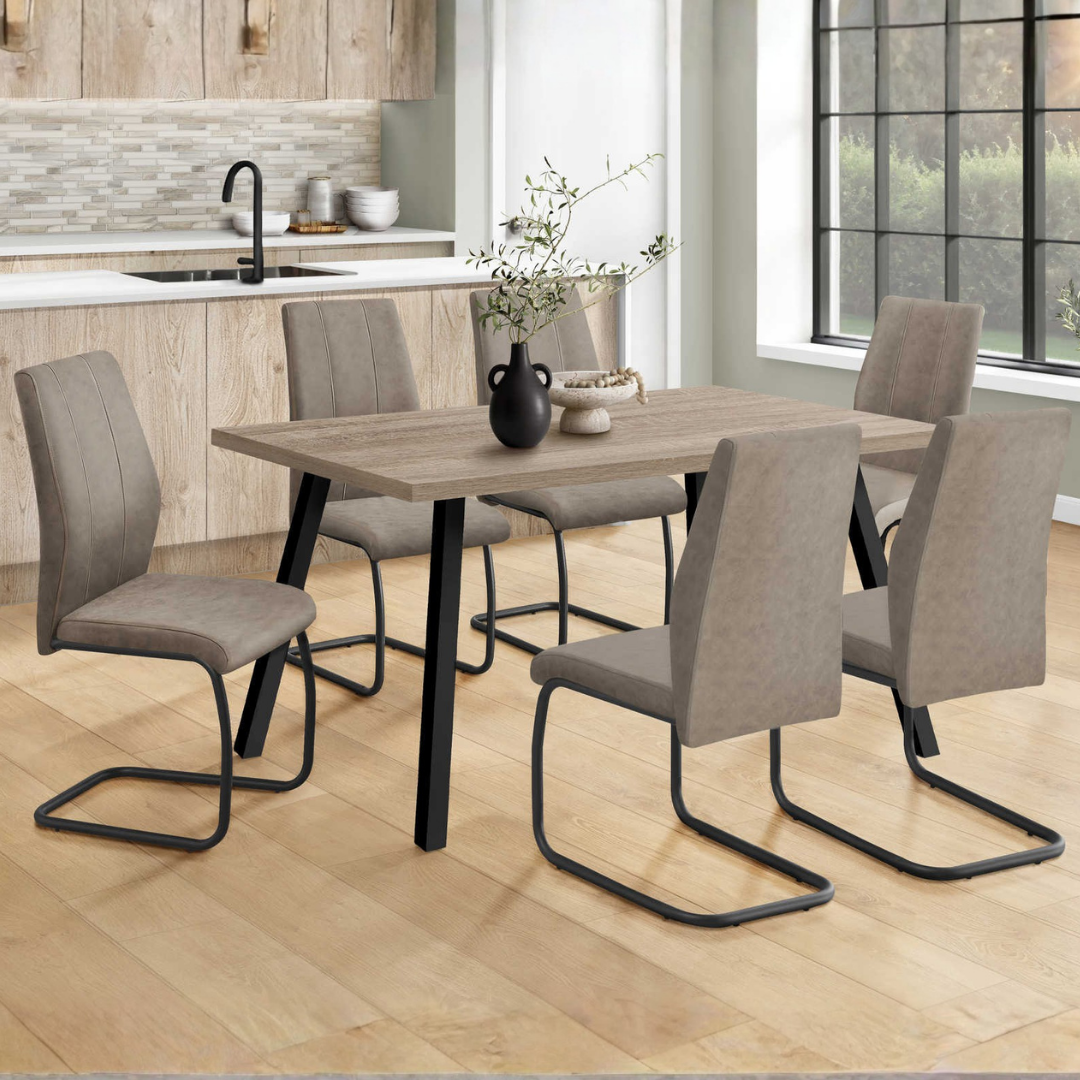 Plano – Dining Set – Dark Taupe / Taupe Fabric