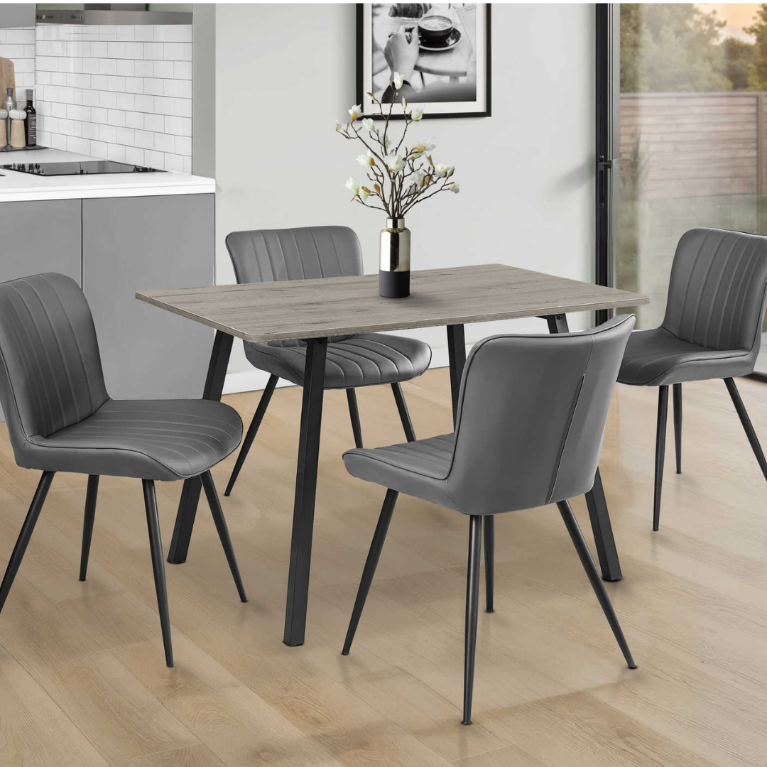Greylin – Dining Table – Grey Laminate / Black Metal