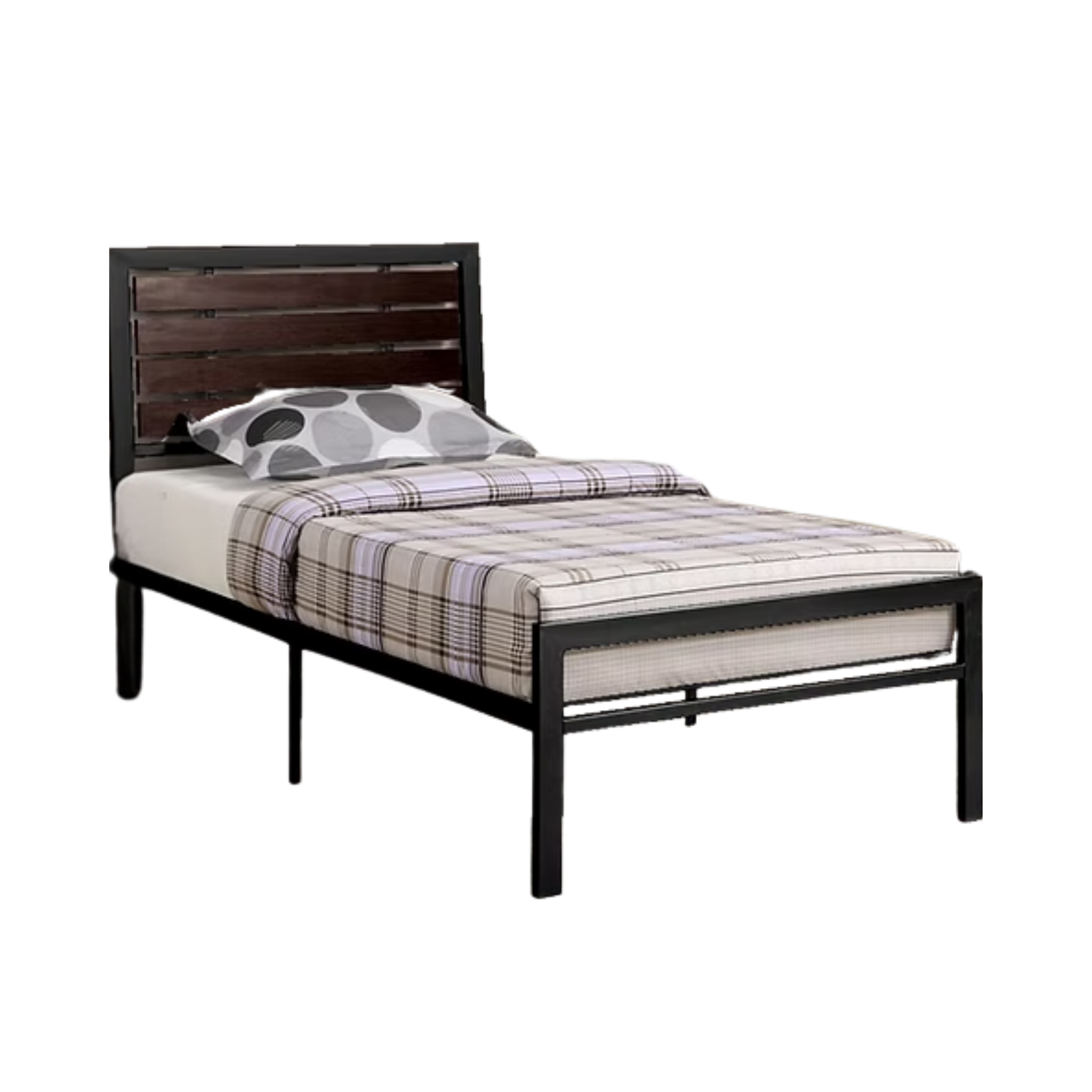 Twin Bed - Black Metal Frame with Espresso Panels 114