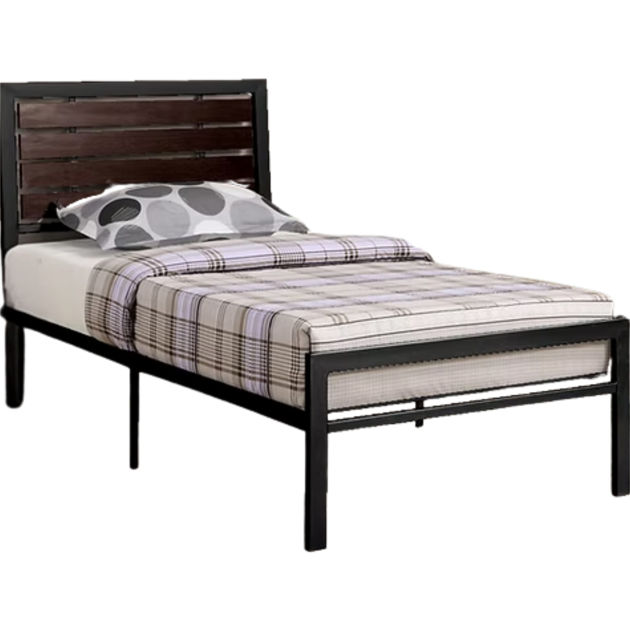 Lit double - Cadre en métal noir avec panneaux expresso 114