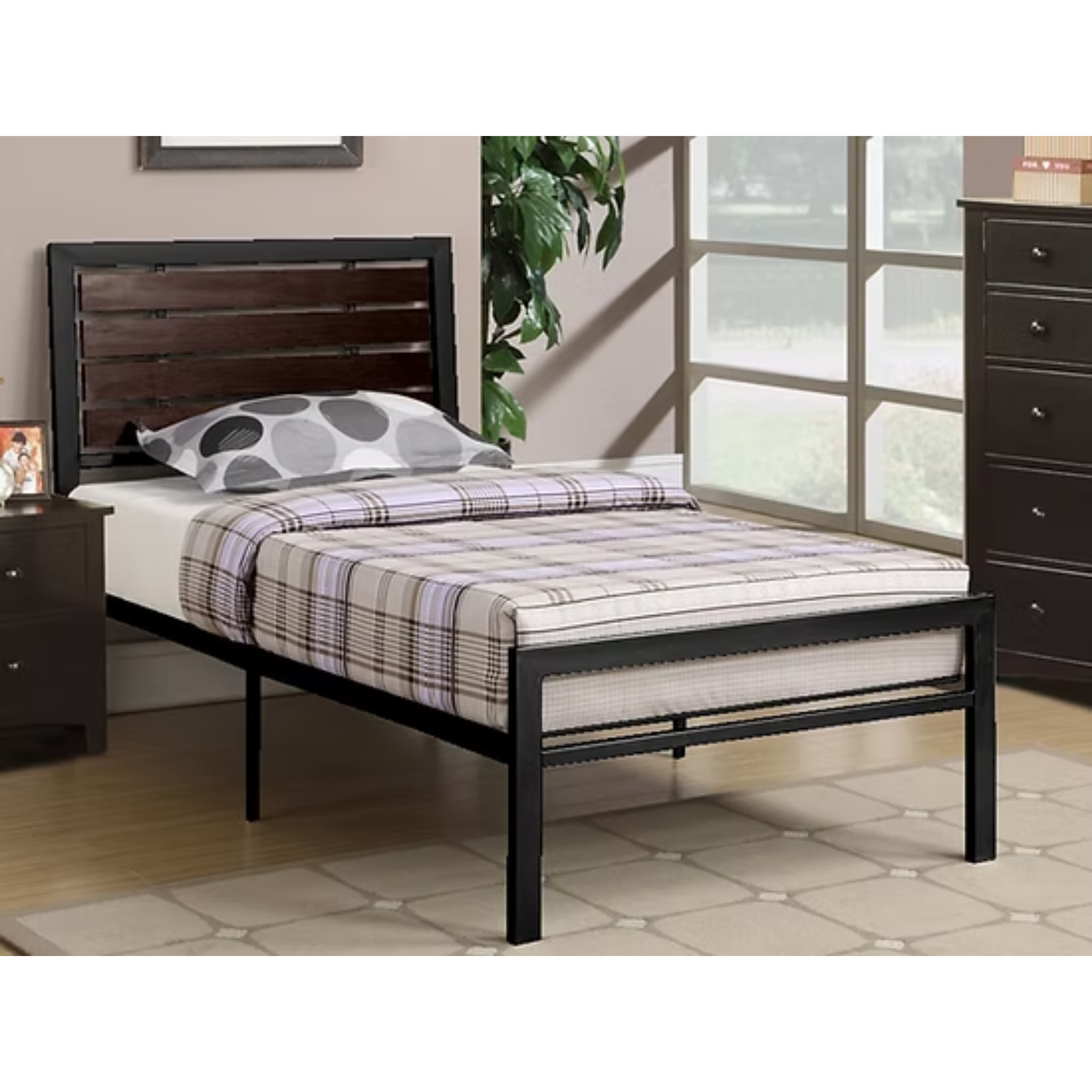 Lit double - Cadre en métal noir avec panneaux expresso 114