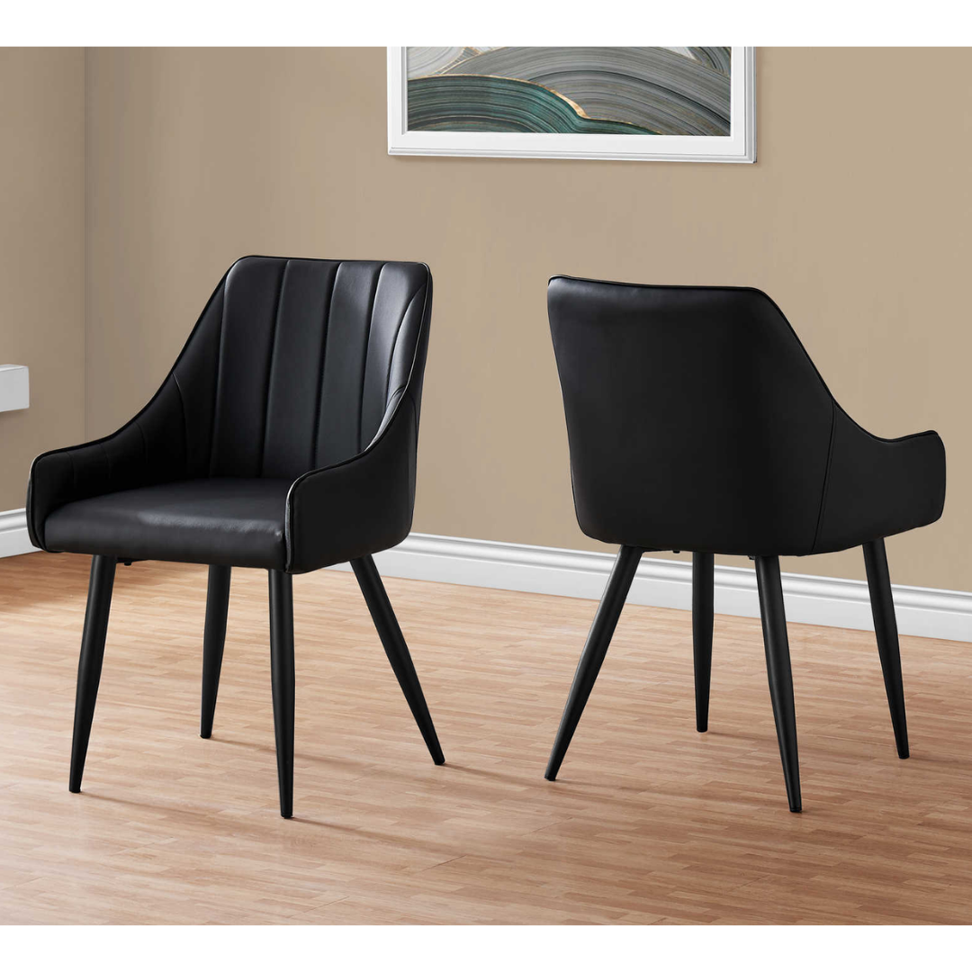 Veloria – Lot de 2 – Chaises de salle à manger aspect cuir avec accoudoirs – Noir / Métal noir