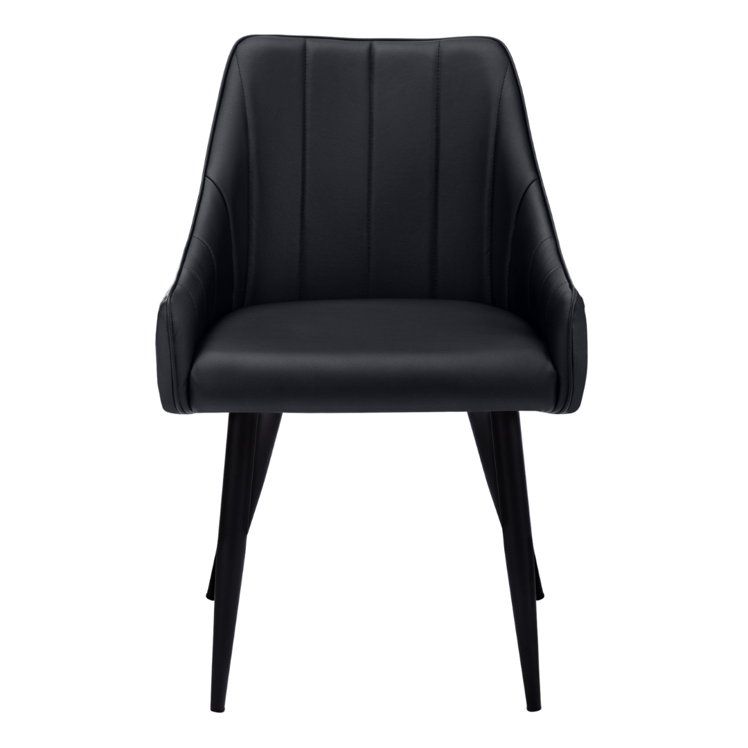 Veloria – Lot de 2 – Chaises de salle à manger aspect cuir avec accoudoirs – Noir / Métal noir