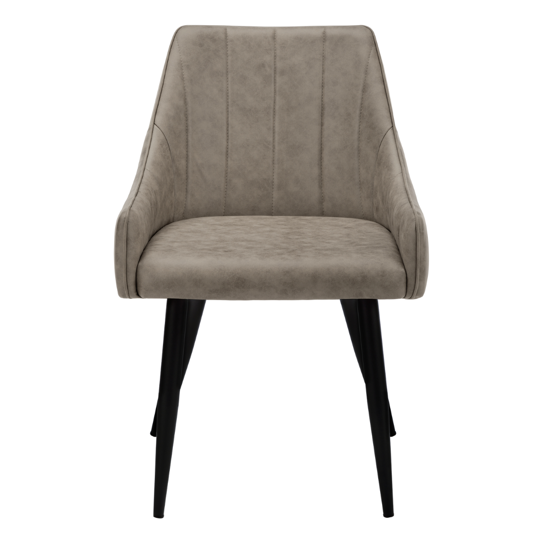 Ensemble 2 chaises salle à manger Veloria tissu lin taupe accoudoirs pieds acier noir mat Montréal