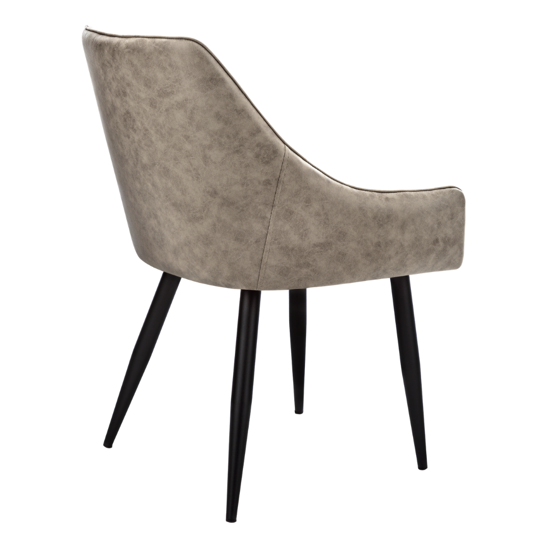 Ensemble 2 chaises salle à manger Veloria tissu lin taupe accoudoirs pieds acier noir mat Montréal