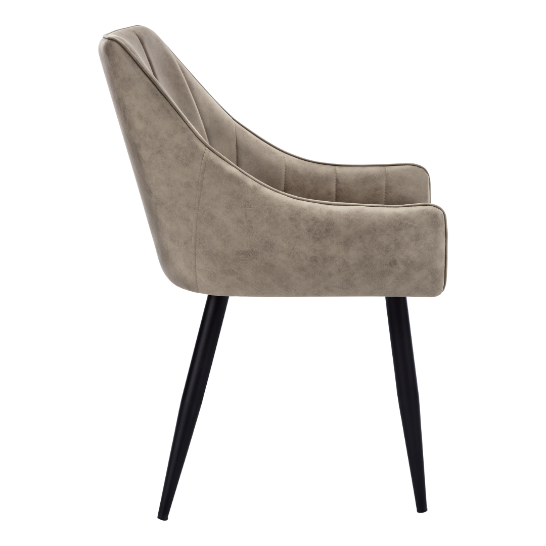 Ensemble 2 chaises salle à manger Veloria tissu lin taupe accoudoirs pieds acier noir mat Montréal