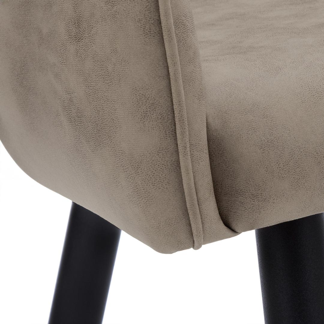 Ensemble 2 chaises salle à manger Veloria tissu lin taupe accoudoirs pieds acier noir mat Montréal