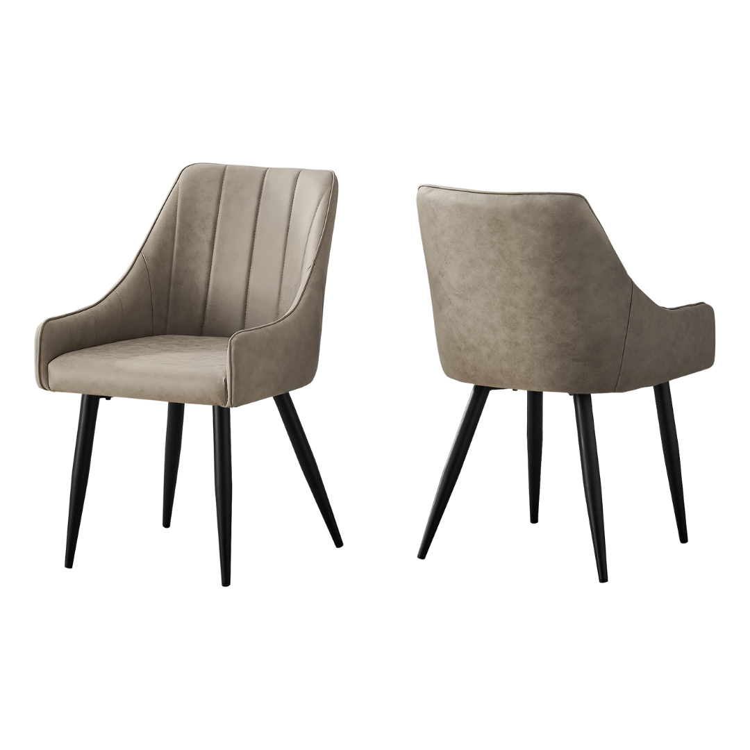 Ensemble 2 chaises salle à manger Veloria tissu lin taupe accoudoirs pieds acier noir mat Montréal