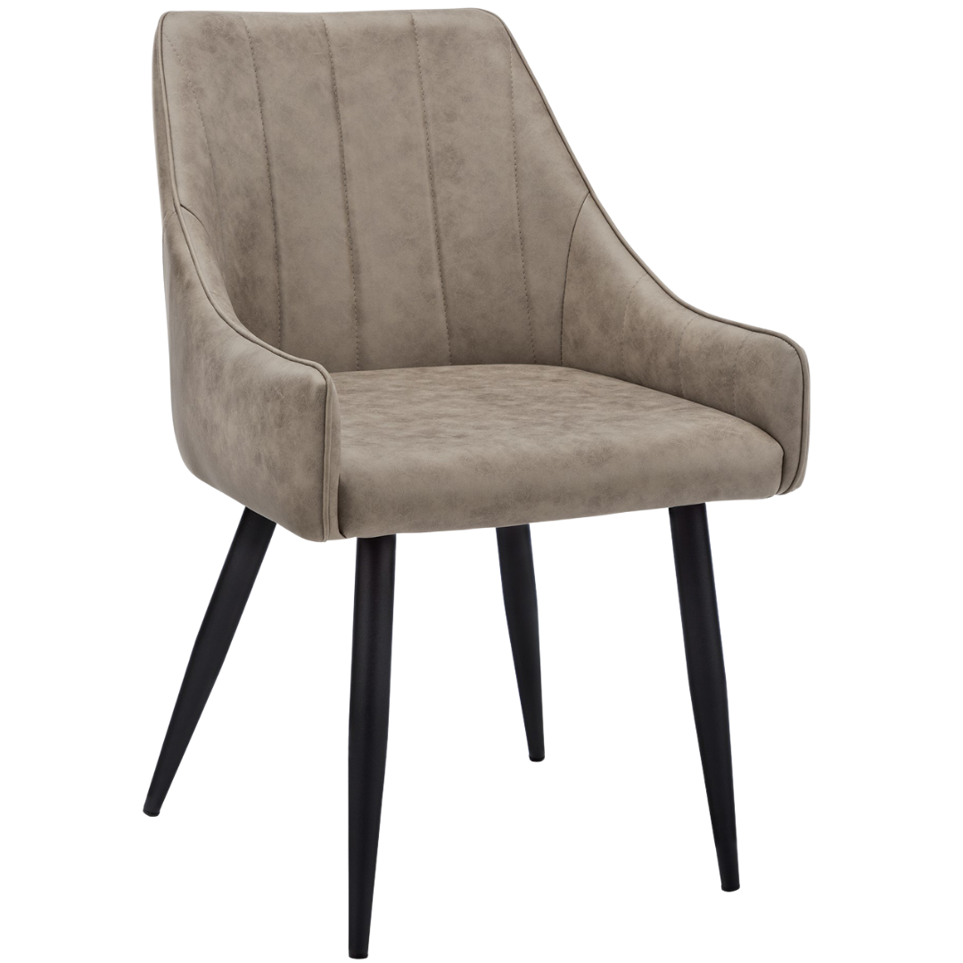 Veloria – Set of 2 – Fabric Dining Chair with Armrests – Taupe / Black Metal