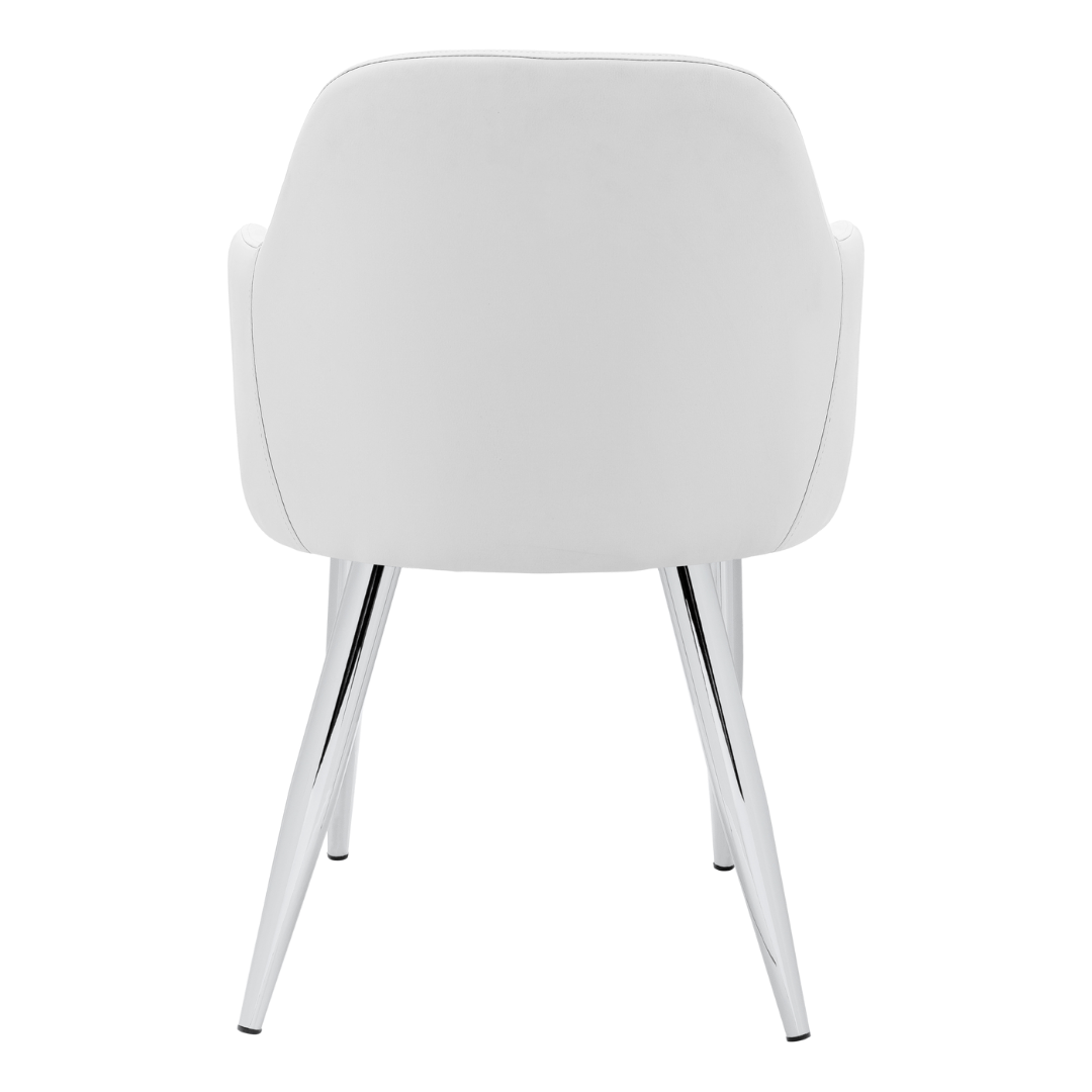 Lunara – Set of 2 – Leather-Look Dining Chair with Armrests – White / Chrome