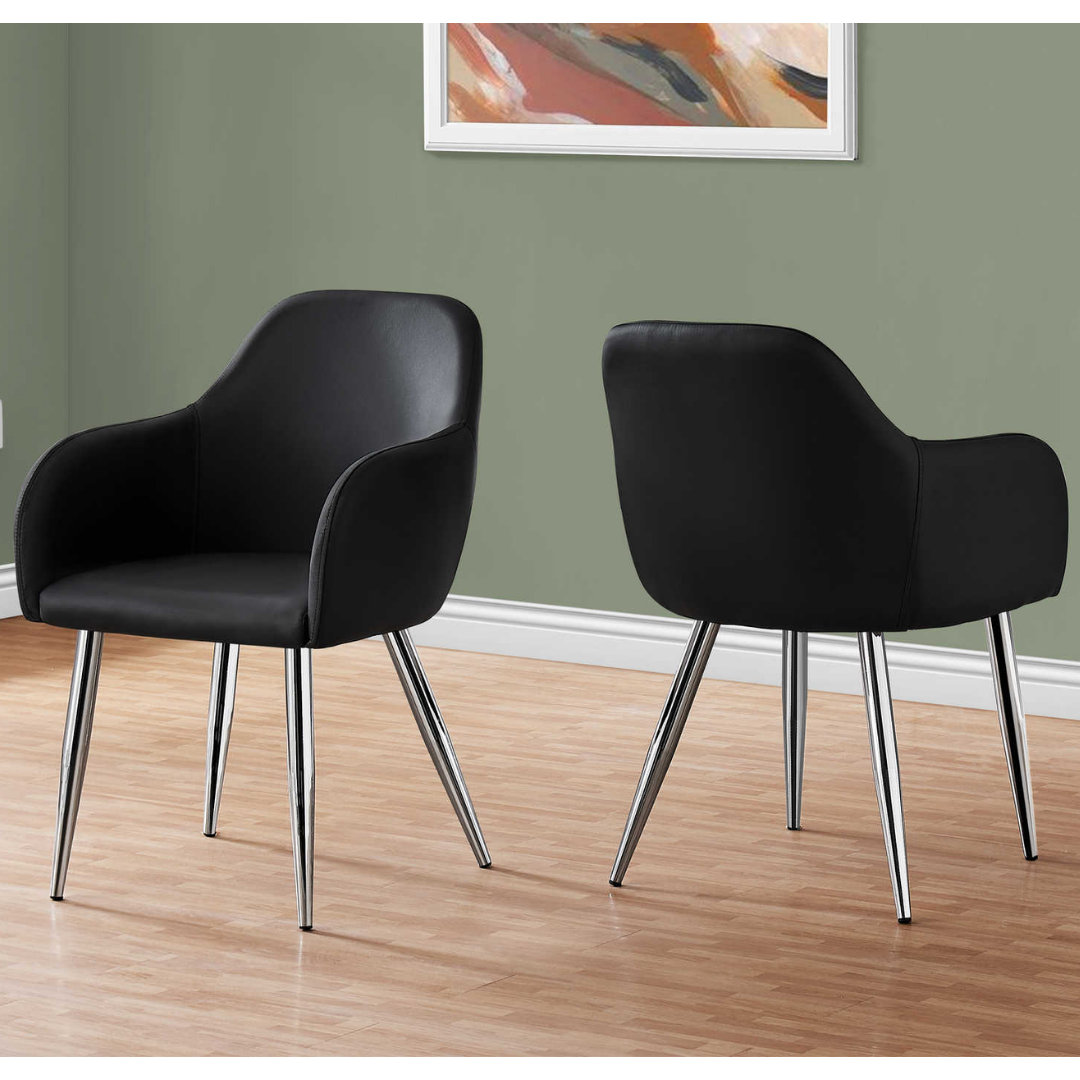 Lunara – Lot de 2 – Chaises de salle à manger aspect cuir avec accoudoirs – Noir/Chrome