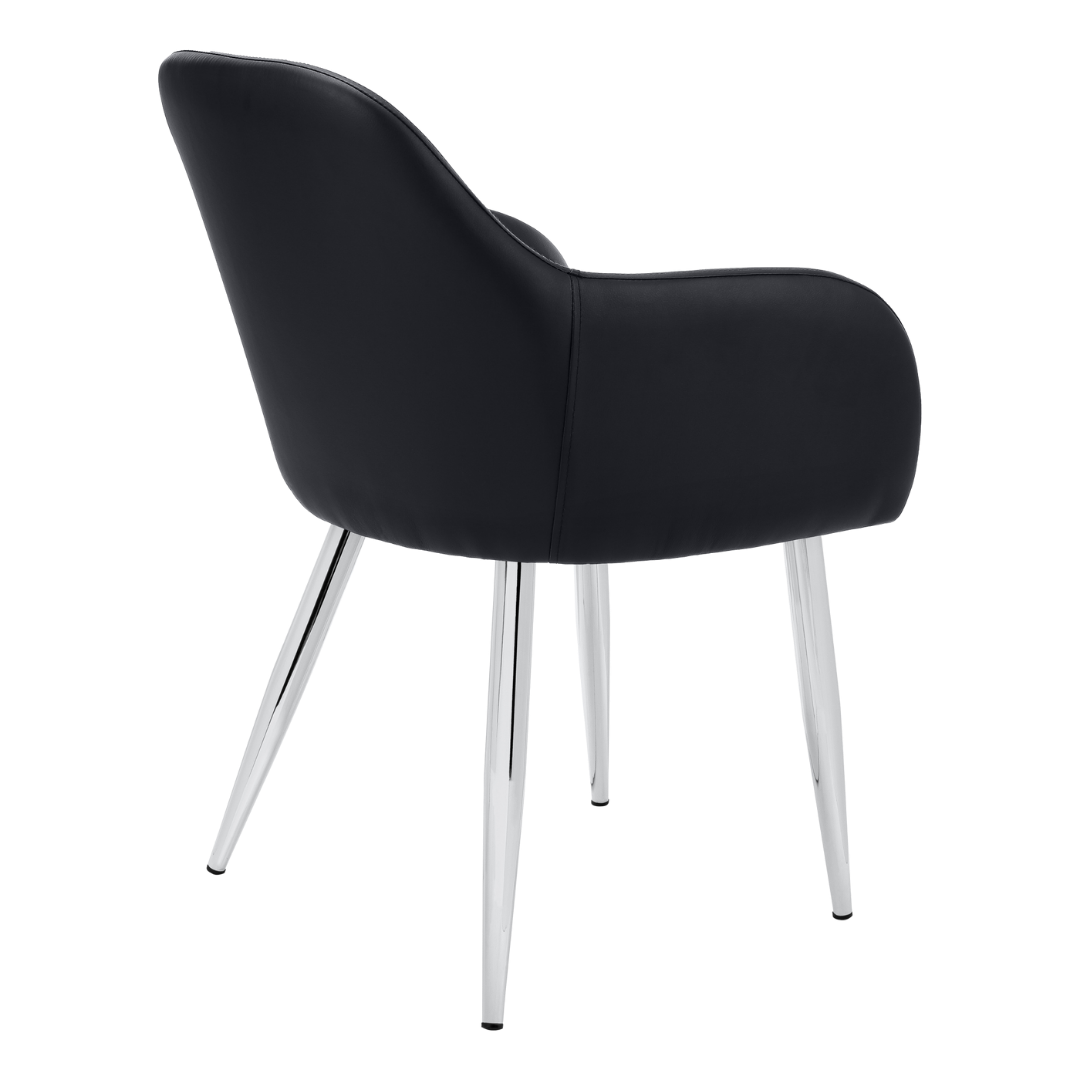 Lunara – Lot de 2 – Chaises de salle à manger aspect cuir avec accoudoirs – Noir/Chrome