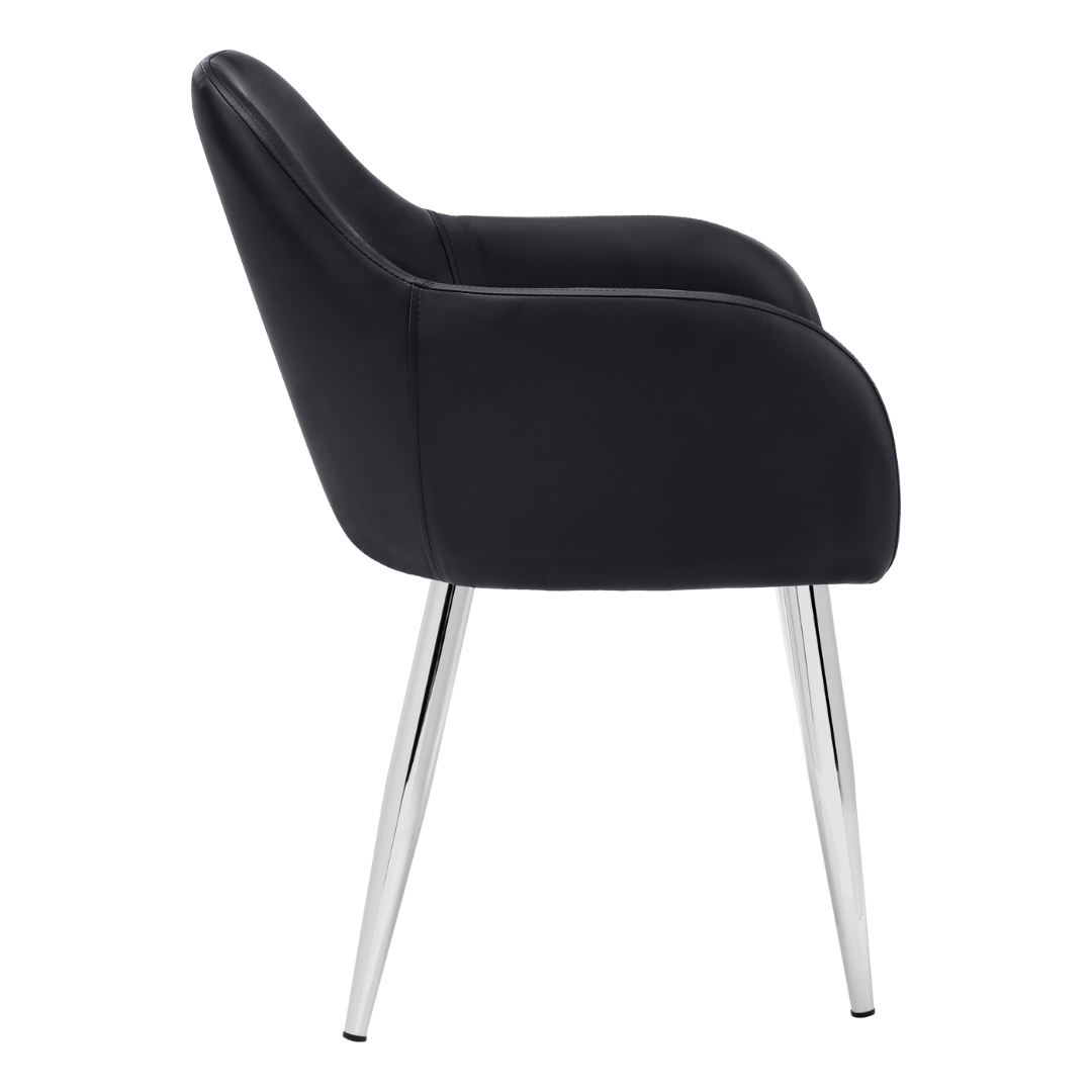 Lunara – Lot de 2 – Chaises de salle à manger aspect cuir avec accoudoirs – Noir/Chrome