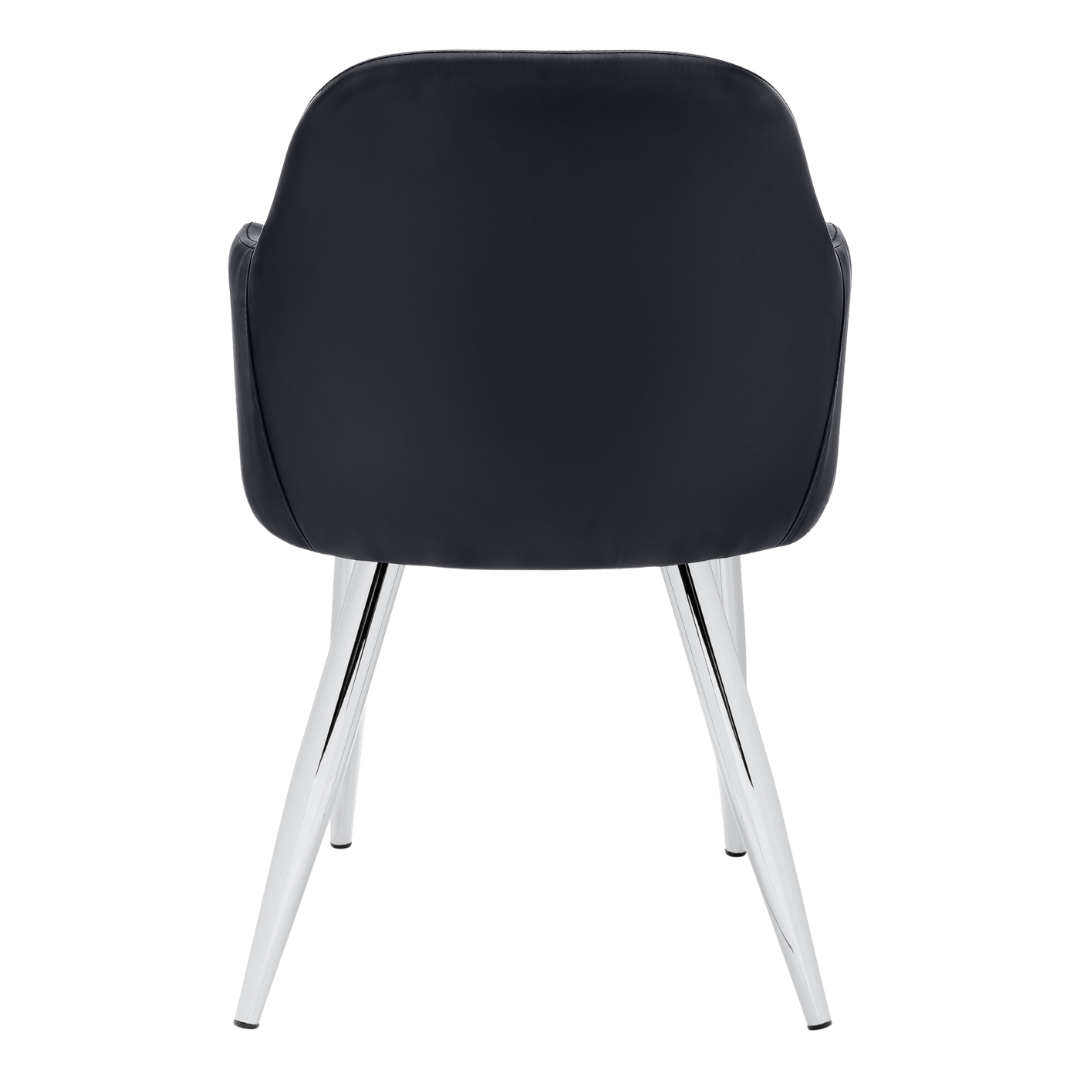 Lunara – Lot de 2 – Chaises de salle à manger aspect cuir avec accoudoirs – Noir/Chrome