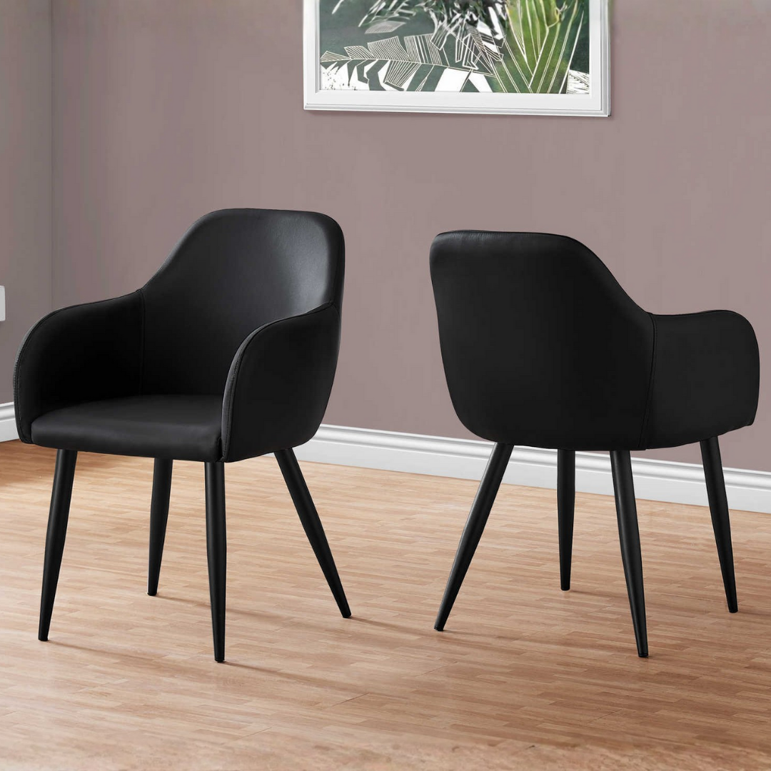 Lunara – Lot de 2 – Chaises de salle à manger aspect cuir avec accoudoirs – Noir / Métal noir