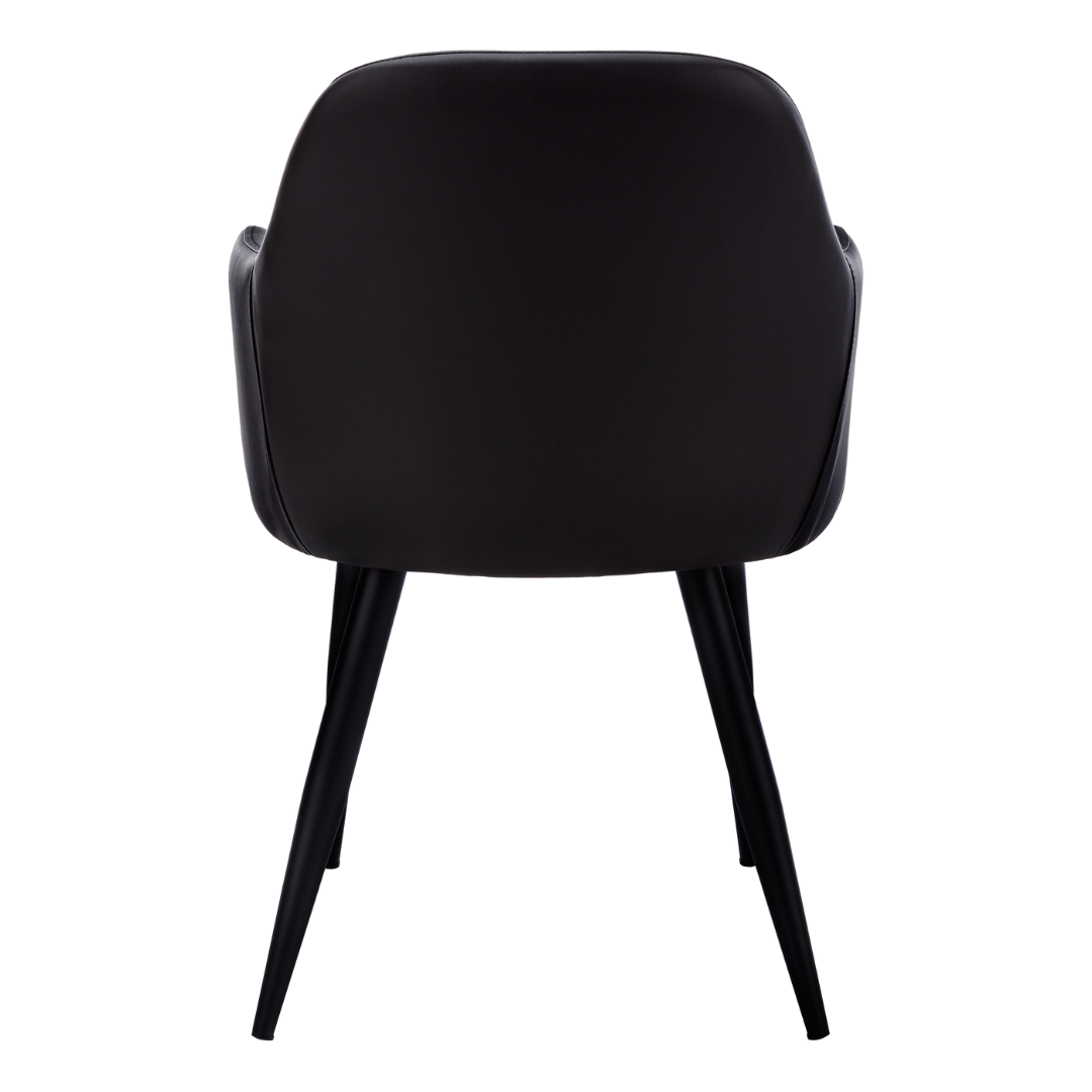 Lunara – Set of 2 – Leather-Look Dining Chair with Armrests – Black / Black Metal