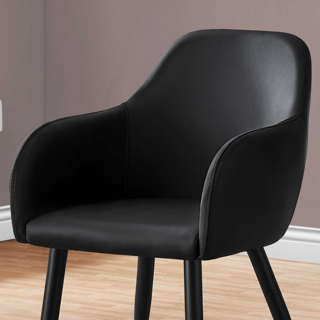 Lunara – Set of 2 – Leather-Look Dining Chair with Armrests – Black / Black Metal