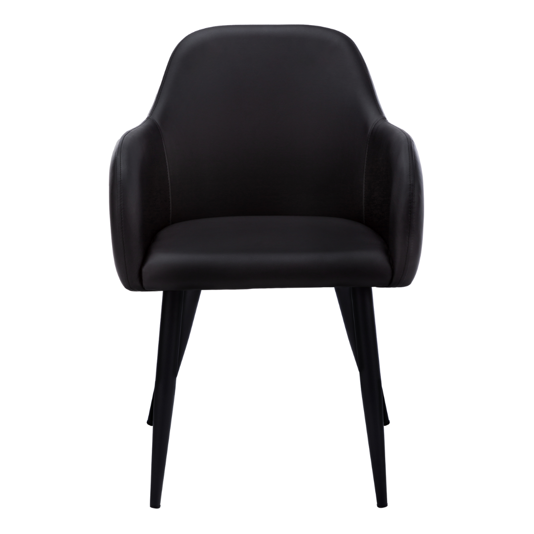 Lunara – Set of 2 – Leather-Look Dining Chair with Armrests – Black / Black Metal