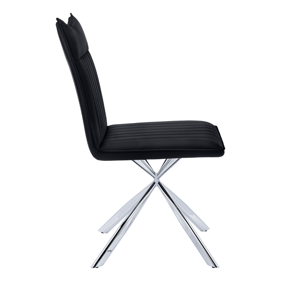 Astrae – Set of 2 – Starburst Leather-Look Dining Chair – Black / Chrome Base