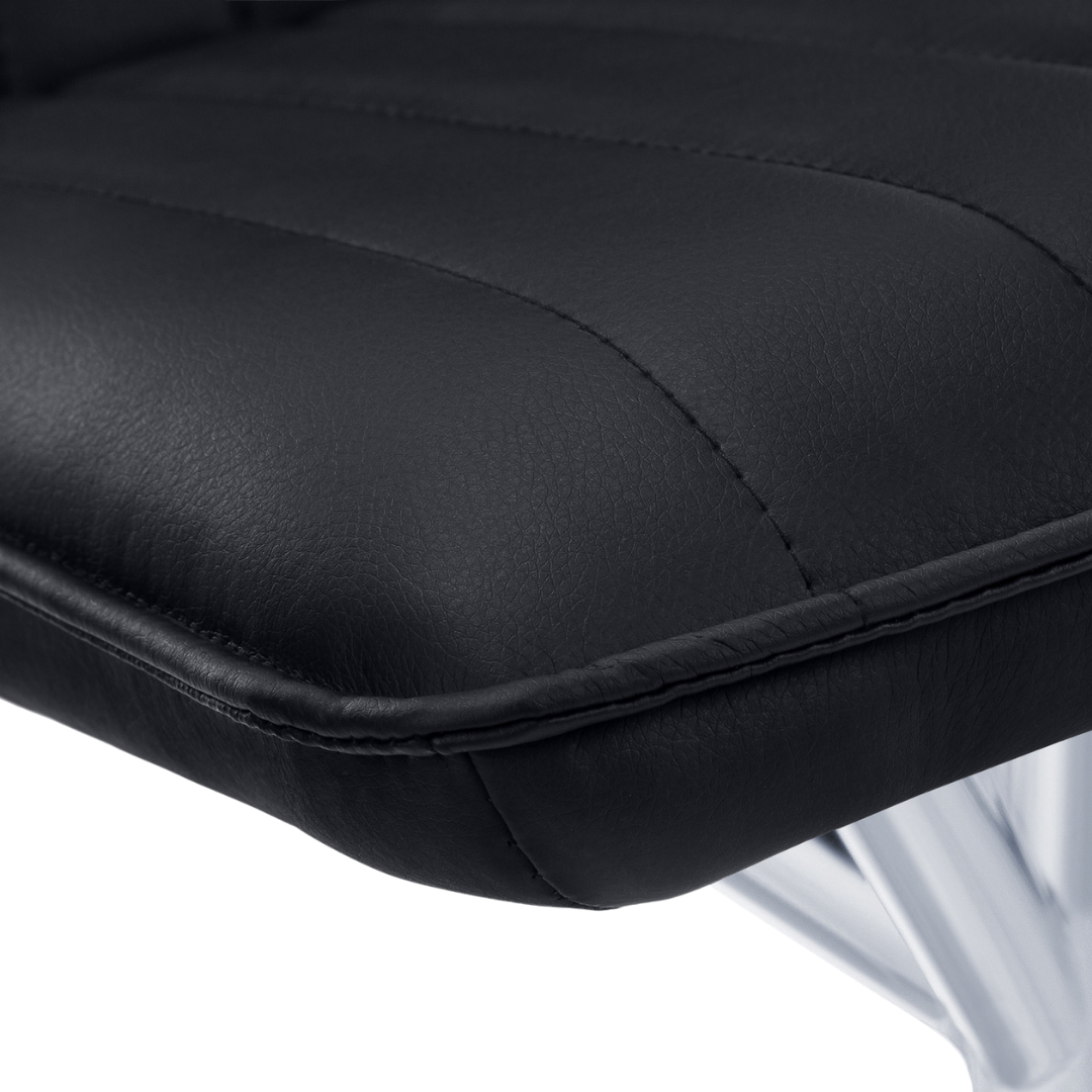 Astrae – Set of 2 – Starburst Leather-Look Dining Chair – Black / Chrome Base