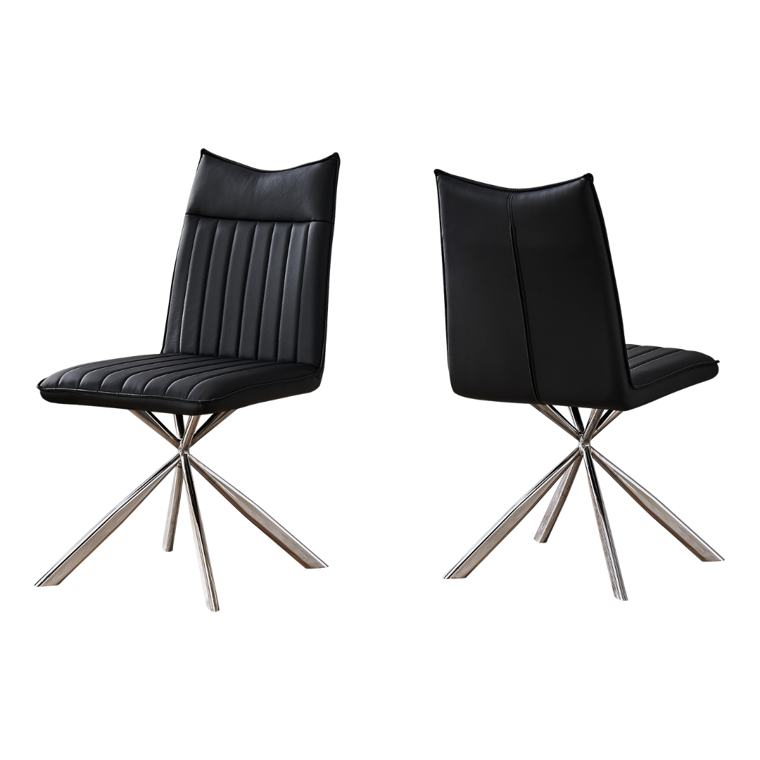Astrae – Set of 2 – Starburst Leather-Look Dining Chair – Black / Chrome Base