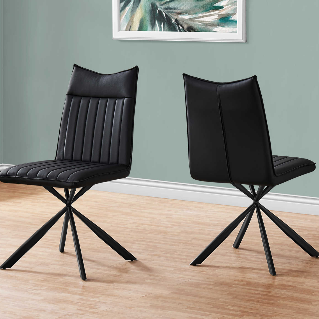 Astrae – Lot de 2 – Chaises de salle à manger aspect cuir Starburst – Noir / Métal noir