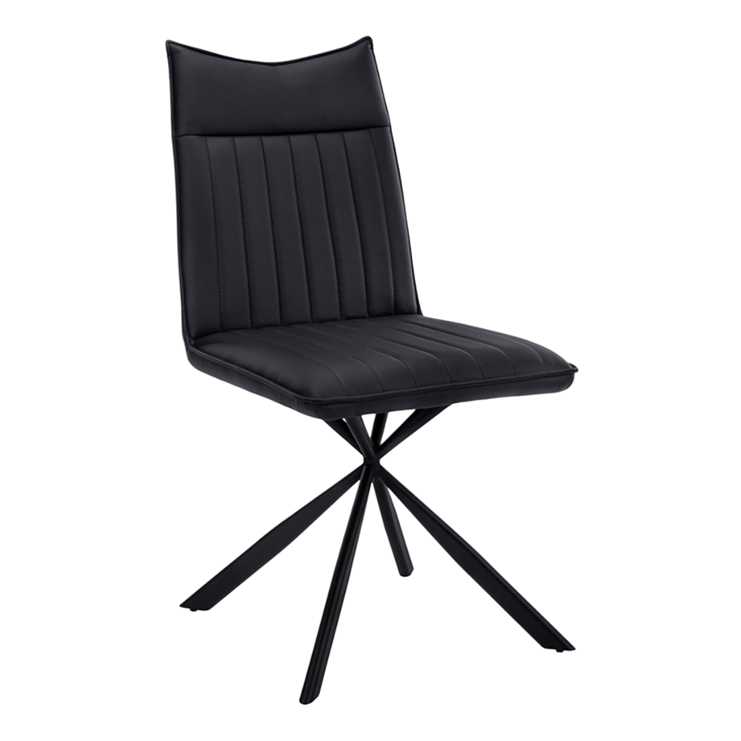 Astrae – Set of 2 – Starburst Leather-Look Dining Chair – Black / Black Metal