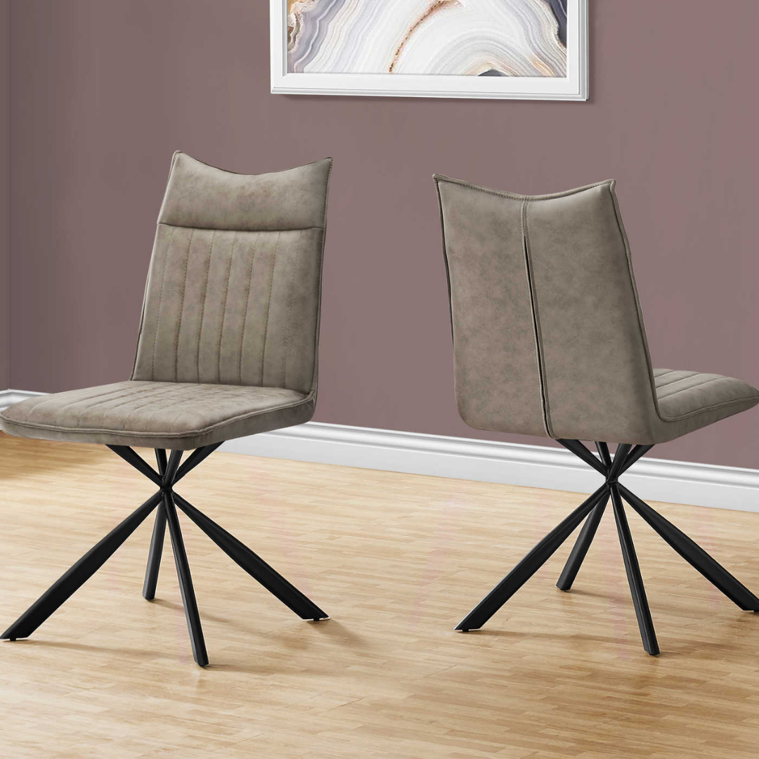 Astrae – Lot de 2 – Chaises de salle à manger en tissu Starburst – Taupe / Piètement noir