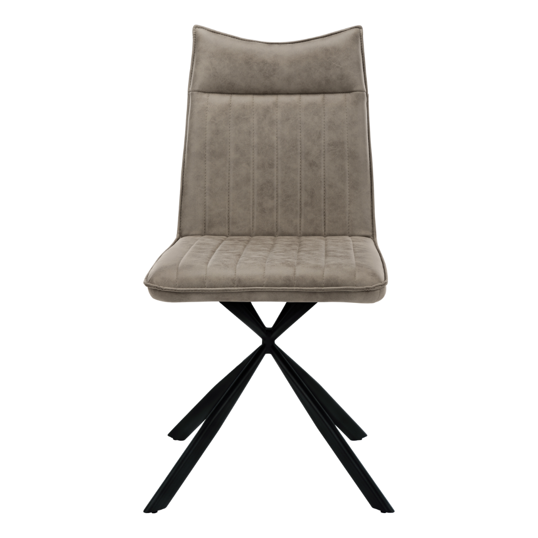 Astrae – Lot de 2 – Chaises de salle à manger en tissu Starburst – Taupe / Piètement noir