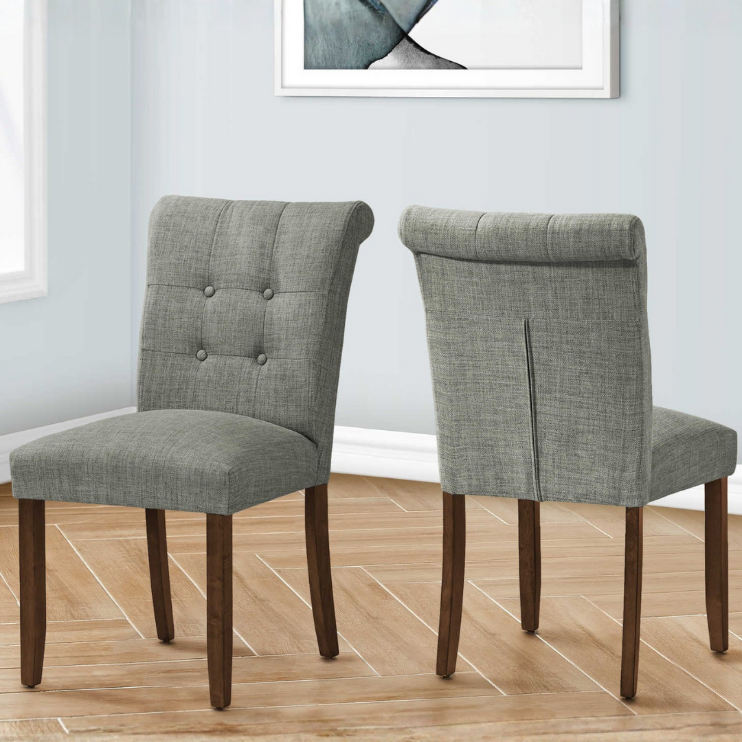 Linara – Lot de 2 – Chaise de salle à manger capitonnée aspect lin – Gris