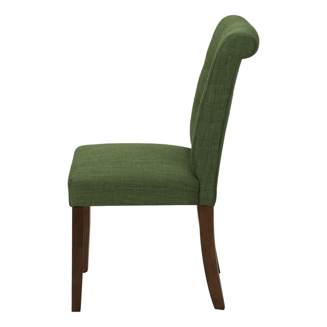 Linara – Lot de 2 – Chaises de salle à manger capitonnées aspect lin – Vertes